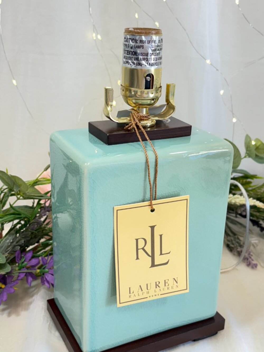 RALPH LAUREN HOME Turquoise Blue Crackle Glaze Ceramic Table Lamps 17x9x7 PAIR - Picture 7 of 14